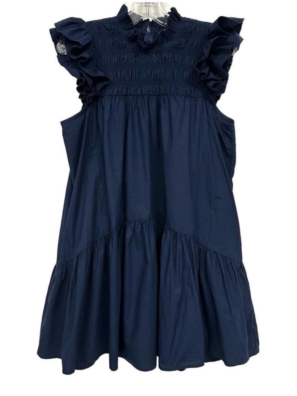 Anthropologie Love the Label navy cotton poplin ruffle dress Large Feminine